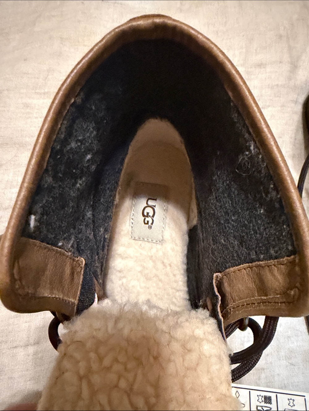 UGG women’s Chestnut Brown Leather & Suede Lace-Up Shearling Boots - Picture 4 of 5